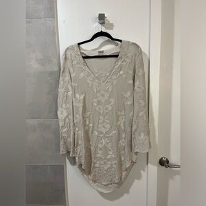 Haute Hippie Long Sleeve High Low Beach Swim Coverup Dress Floral Beige Size S